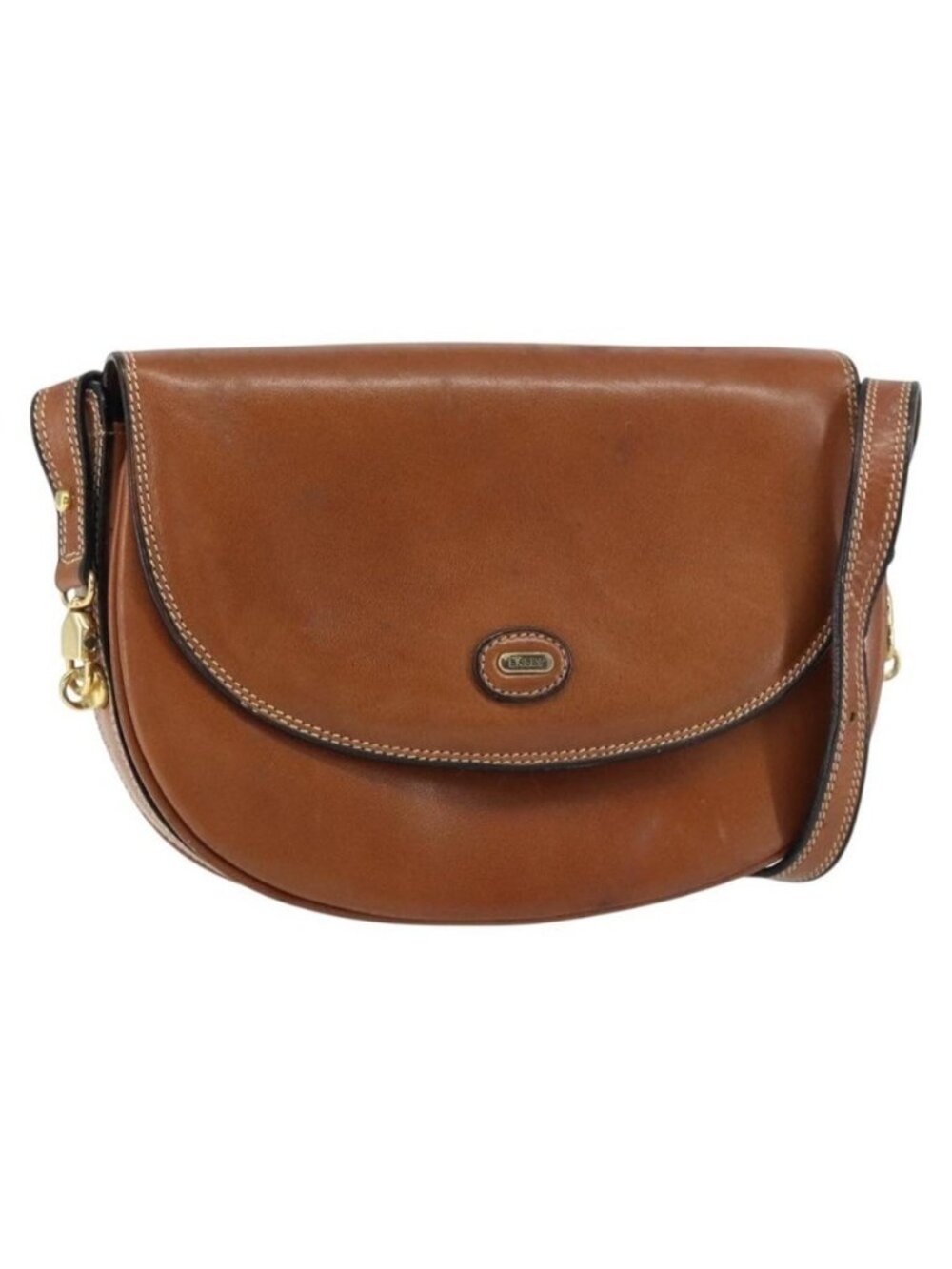 Authentic BALLY Shoulder Bag Leather Brown Gold